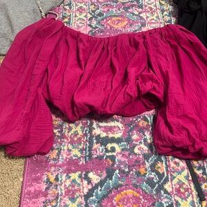 Dark pink poufy off the shoulder top